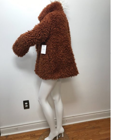 NWT Forever 21 Teddy Plush Fur Jacket Coat Brick Orange Copper Brown Shaggy - Picture 4 of 6